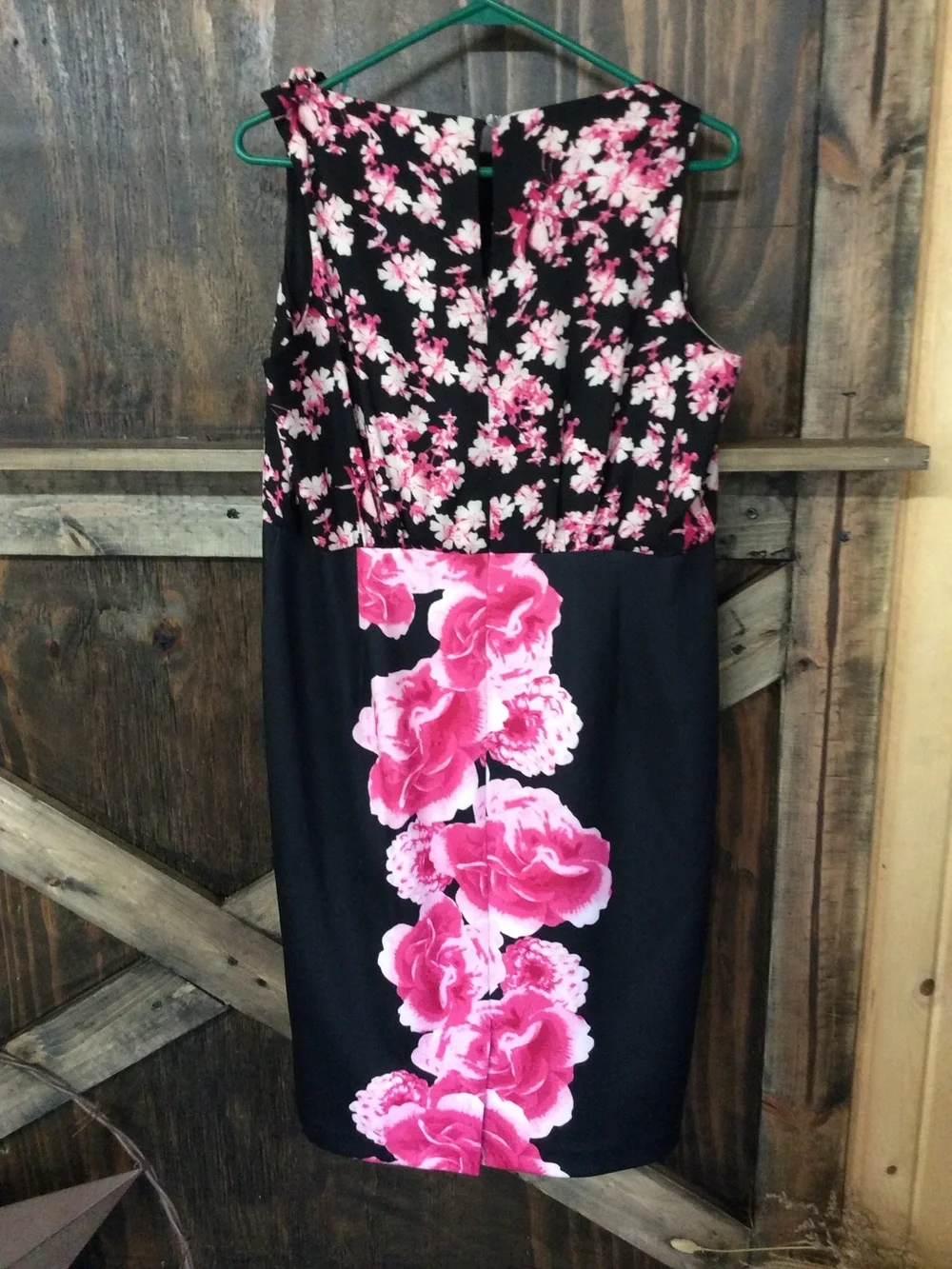 New York & Company Black Dress with Pink Floral Front Panel